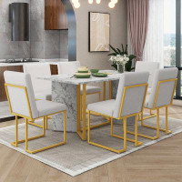 Mercer41 7-Piece Dining Table Set with 6 Upholstered Linen Chair