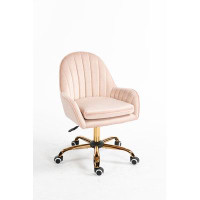 Mercer41 Velvet Home Office Chair with Wheels, Cute Chair Pink