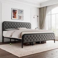 Halence Halence Queen Size Bed Frame, Upholstered Bed Frame With Diamond Tufted Headboard, Heavy Duty Metal Slats, 12" S