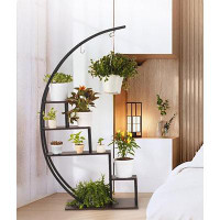 17 Stories Plant Shelf for Planter, Half Moon Plant Stand , Brown