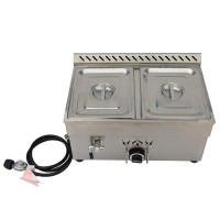 2-Pan LP Gas Food Warmer Steam Table for Catering and Restaurants with Pressure Relief Valve 4inch Deep Pan 190305