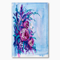 Winston Porter Abstract Blue And Purple Roses Bouquet - Traditional Canvas Wall Art