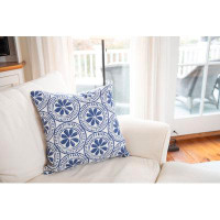 Bungalow Rose Navy Medallion Printed Indoor/Outdoor Pillow