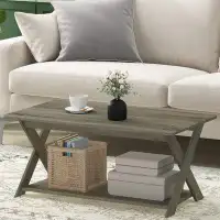 Gracie Oaks A Sleek, Criss-Crossed Coffee Table In French Oak Greyd, Measuring 35.4" X 19.6" X 16", For A Minimal Yet St