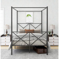GZMWON Metal Canopy Bed Frame, Platform Bed Frame With X Shaped Frame