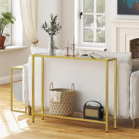 Mercer41 39.4" Console Table. Tempered Glass Sofa Table. Narrow Entryway Table. Metal Frame