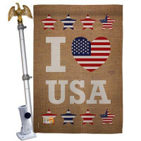 Breeze Decor I Love USA - Impressions Decorative Aluminum Pole & Bracket House Flag Set HS111067-BO-02