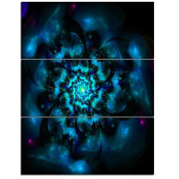 Design Art Perfect Fractal Flower in Black and Blue - 3 Piece Graphic Art on Wrapped Canvas Set