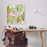 Stupell Industries Stupell Industries Flamingos & Topical Plants 2 Piece Framed Giclee Art Set Design By Kim Allen