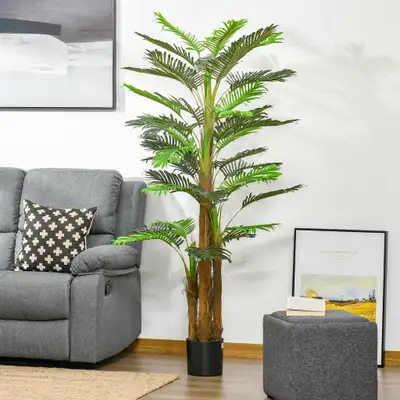 6 FT Artificial Realistic Palm Tree Faux Plant w Planter Pot, Indoor Outdoor Home Office Décor