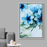 IDEA4WALL IDEA4WALL Framed Canvas Print Wall Art Watercolor Peonies On Blue Backdrop Floral Plants Illustrations Modern