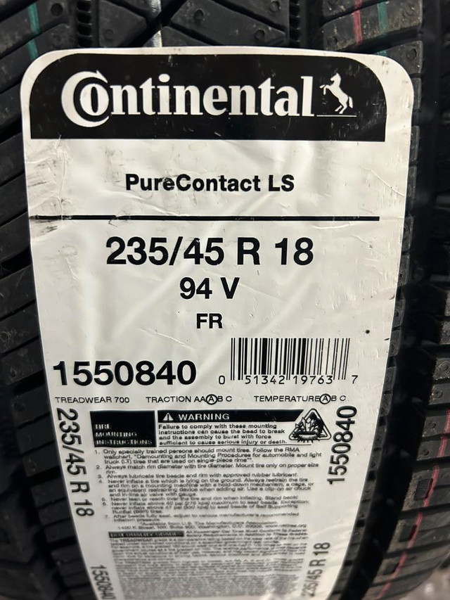 4 Brand New Continental Pure Contact LS  235/45R18  $70 REBATE!! *** WallToWallTires.com *** in Tires & Rims in Ottawa / Gatineau Area