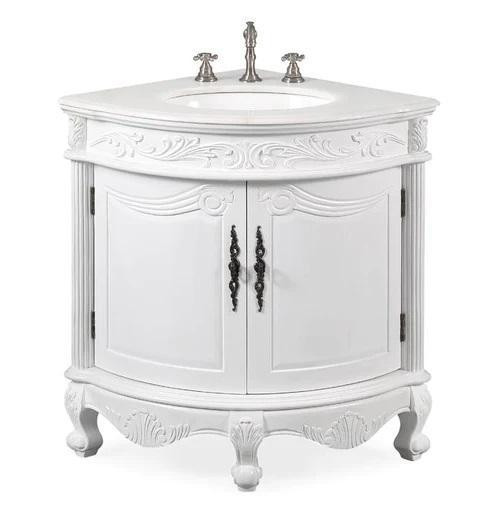 24 Inch Corner Classic Collection in Light Walnut & White Corner w Marble Countertop Bathroom Sink Vanity  CFF in Cabinets & Countertops - Image 2