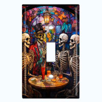 WorldAcc Metal Light Switch Plate Outlet Cover (Halloween Spooky Skeleton Party - Single Toggle)