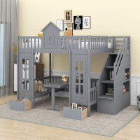 Harper Orchard Pryer Full-Over-Full Bunk Bed with Changeable Table, Bunk Bed Turn into Upper Bed and Down Desk