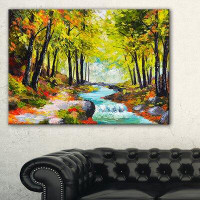 Made in Canada - Design Art River in Green Autumn Forest - Wrapped Canvas Graphic Art Print