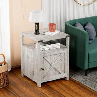 Gracie Oaks Farmhouse Nightstand With Charging Station, Rustic End Table Bedroom With Storage Living Room Side Table Wit