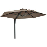 Arlmont & Co. 8 ft Wall-Mounted Parasol with 180° Rotatable Canopy Khaki