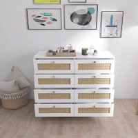 Mercer41 Rattan-Styled 8-Drawer Chest of Drawers: Featuring Rattan Drawer Faces, Legs, and Handles