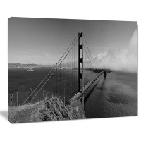 Design Art Golden Gate Bridge in Grey Panorama Sea Bridge Photographic Print on Wrapped Canvas