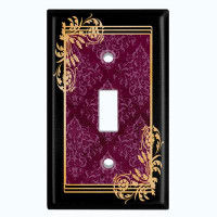 WorldAcc Metal Light Switch Plate Outlet Cover (Victorian Vintage Elegant Damask Black Yellow Wire Frame Maroon Red  - S