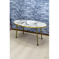 Mercer41 White Marble Oval Coffee Table Set With 4 PCS,Set With 3 Modern Round Nesting Tables And Coffee Table With Gold