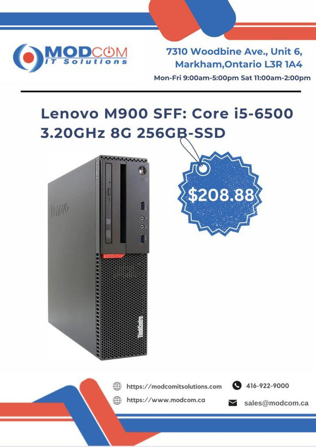 Lenovo ThinkCentre M900 SFF: Core i5-6500 3.20GHz 8G 256GB-SSD Desktop PC Off Lease For Sale!! in Desktop Computers
