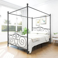 Winston Porter Metal Canopy Bed Frame With Vintage Style Headboard & Footboard
