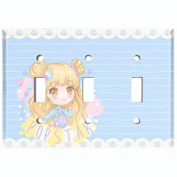 WorldAcc Metal Light Switch Plate Outlet Cover (Anime Pop Star Girl Blue - Triple Toggle)