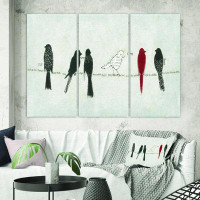 East Urban Home 'Red Catching up Bird Family' Painting Multi-Piece Image on Canvas
