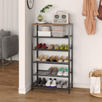 17 Stories Narrow Tall Metal Shoe Shelves With Industrial Wooden Top