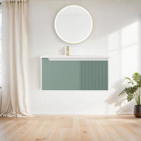 Ebern Designs 40 Inch Wall-Mounted Single Bathroom Vanity With Ceramic Top