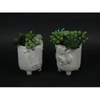 August Grove Set Of 2 Natural Grey Barnyard Animal Design Concrete Planters Cow And Pig 8 Inches High
