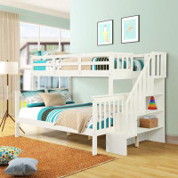 Harriet Bee Stairway Twin-Over-Full Bunk Bed With Storage And Guard Rail For Bedroom
