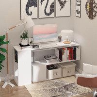 Latitude Run® 55" 360° Rotating Corner Computer Desk Modern L-Shaped Home Office Workstation With 3-Tier Storage Shelves