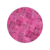 Bungalow Rose Kirk Yama Pink Patchwork Cotton Handmade Round Area Rug