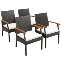 Red Barrel Studio Red Barrel Studio 4pcs Patio Pe Wicker Chairs Acacia Wood Armrests With Soft Zippered Cushion Balcony