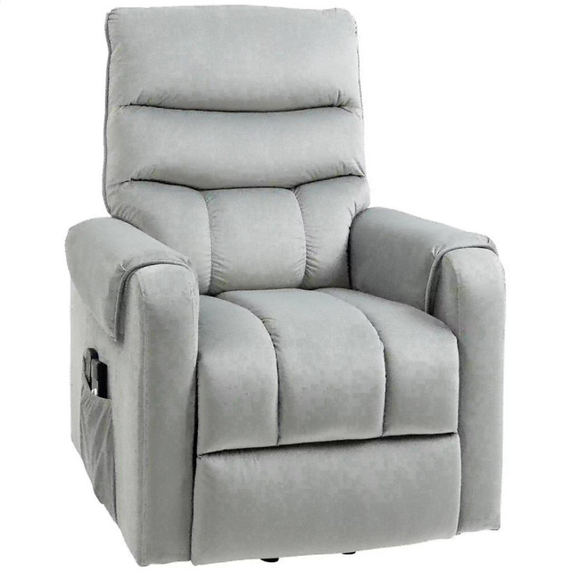 LIFT CHAIR FOR ELDERLY, MASSAGE RECLINER CHAIR WITH 8 VIBRATION POINTS, FOOTREST, REMOTE CONTROL, SIDE POCKETS, GREY in Chairs & Recliners