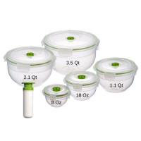 Lasting Freshness 11 Pc Vacuum Seal Food Storage Container Set | Hand Held Vacuum Food System | Deep Freezer Food Storag