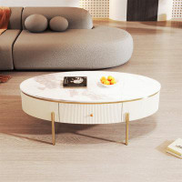 Mercer41 Modern Oval Coffee Table With 2 Large Drawers Storage Accent Table