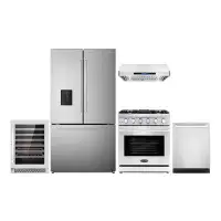 Cosmo 5 Piece Kitchen Package With 30" Freestanding Gas Range 30" Under Cabinet Hood 24" Built-in Fully Integrated Dishw
