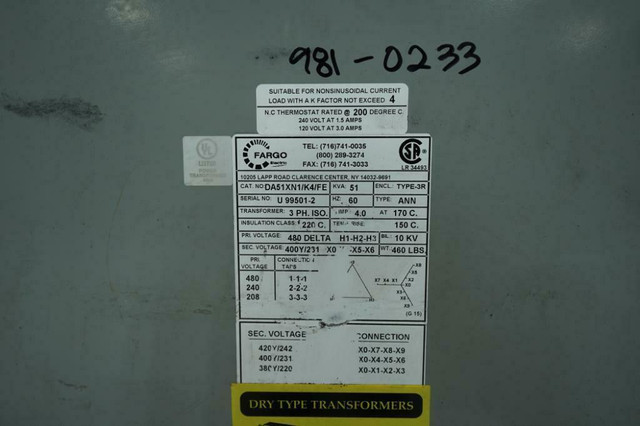 51 KVA - 480V To 400Y/231V 3 Phase Isolation Transformer (981-0233) in Other Business & Industrial - Image 4