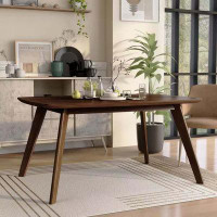 George Oliver Walnut Finish Solid Wood Mid-Century Modern Dining Table Only 1Pc Table