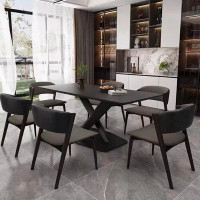 Orren Ellis Black Rectangular Rock Slab Dining Table and Chair Set