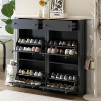 Rebrilliant Slim Shoe Cabinet Set With 4 Flip Drawers