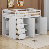 Cosmic Full Size Wood Loft Bed With Built-in Wardrobes, Cabinets and Drawers
