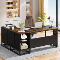 17 Stories Roumena 63" L-Shape Executive Desk with File Drawers