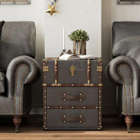 Winston Porter Lannigan Vintage Storage Chest with Buckle Hinged Top, Linen Accent End Side Table