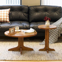 Wenty 2-Piece Modern Farmhouse Living Room Coffee Table Set, Stylish And Elegant Nesting Round Wooden Table,Side End Tab