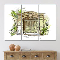 East Urban Home Old Town Door With Green Plants - Vintage Canvas Wall Art Print